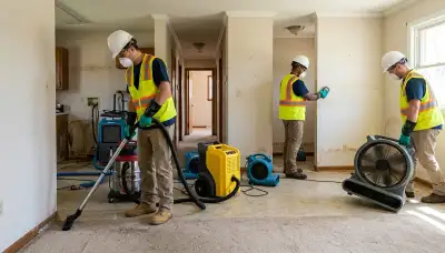Kansas City, MO water damage restoration team inspecting and repairing storm damage in a home